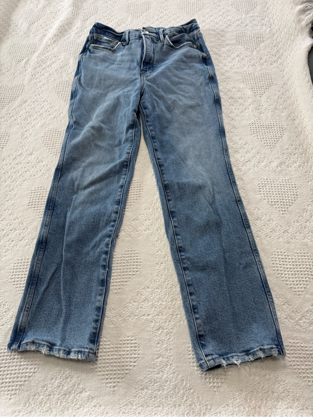 Good American Cropped Straight Leg Blue Jeans (6/28)